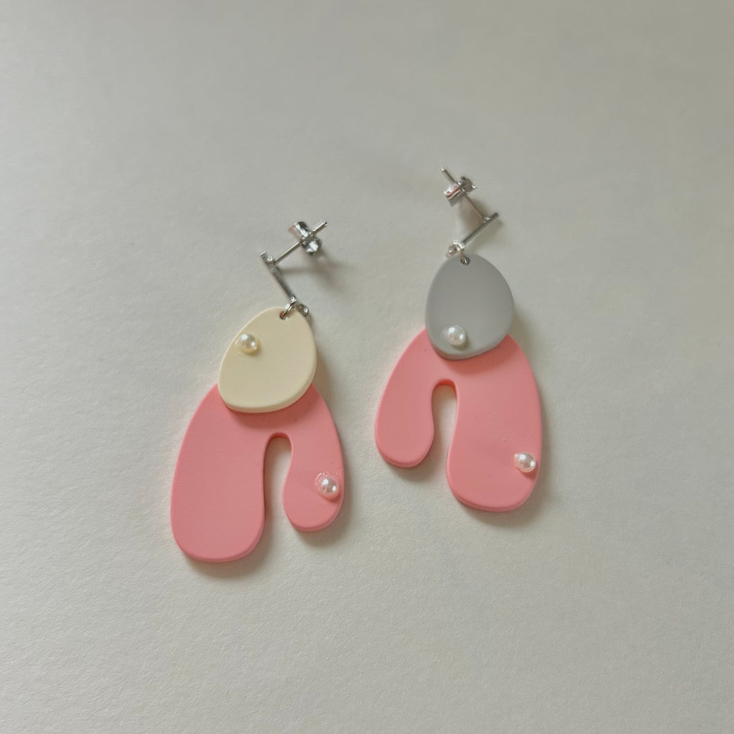 Pink White Grey Earrings